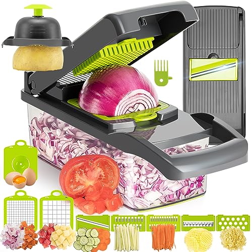 Maxceysen Multi-Function Vegeable Chopper 12 in 1 Pro Mandoline Veggie Slicer Onion Micer Chopper Dicer Cutter with Container for Potatoes, Tomatoes, Zucchini, Garlic, Eggs, Cucumbers