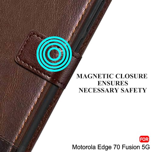 Image of TheGiftKart Flip Back Cover Case for Motorola Moto Edge 70 Fusion 5G | Dual-Color Leather Finish | Inbuilt Stand & Pockets | Wallet Style Flip Back Cover Case (Faux Leather, Brown & Coffee)