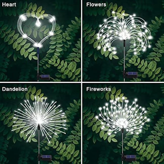 Solar Firework Lights - 4 Pack 120 LED Decorative Starburst Lights, 12 Hrs Working Time, for Garden Pathway, Courtyards, Wedding & Christmas Decor (Cool White)