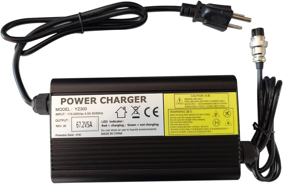 67.2V 5A Adapter Charger Power Supply for 16S 60V Li-ion Battery with GX16-3pin Female Connector, Aluminum Shell