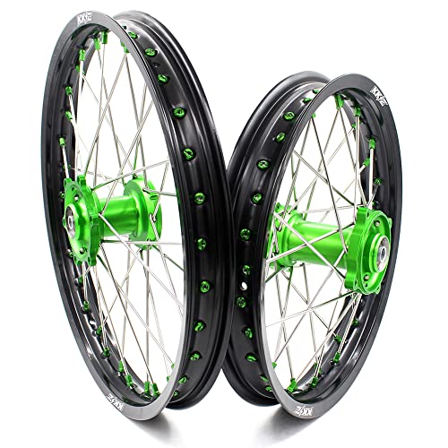 KKE 19-16 Kids Big Wheels Fit Kawasaki KX85 2001-2025 KX80 KX100/ KX112 22-25 Pitbike Rims Set Green Hubs