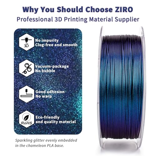 Image of ZIRO Glitter PLA Filament 1.75mm, 3D Printer Filament Shiny Sparkle PLA, Chameleon Series 1KG /2.2lbs Spool, Super Twinkle Effect Material, Fit Most FDM 3D Printers, Peacock Teal Luster