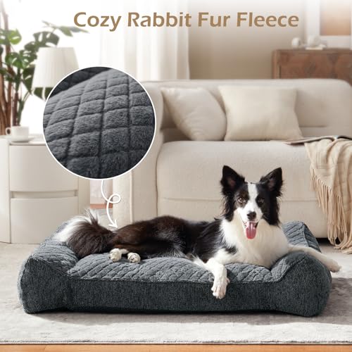 JOEJOY XL Orthopedic Dog Bed for Large Dogs Up to 90lbs - Extra Thick Foam Pet Bed Sofa with Bolster Sides, Large Sized Dog Bed with Removable Washable Cover, Non-Slip Bottom, Grey (42"x30") - Image 3