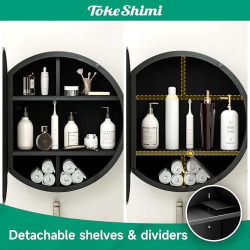 Image of TokeShimi 26 x 26 in Circle Medicine Cabinet, Stainless Steel Door Frame
