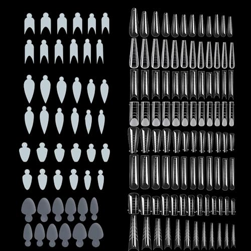 QIUMING 288 Stück Doppelte Nagelformen Set 8 * 24 Dual Formen & 4 * 24 Aufkleber, Nagelverlängerung Verlängerung Nagel Gel Formen Nagelform Set für Nagelkunst-Design,Salon und Heimwerken (288)