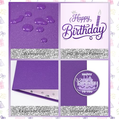 Image of Purple Birthday Decorations Purple Happy Birthday Guest Book to Sign Alternative Signature Guestbook Gifts Keepsake for Women Girls Creative Lavender Lilac Silver Memory Book Signing Card Board Party
