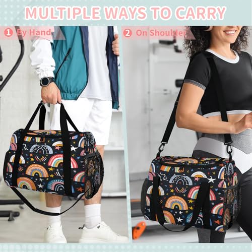 Cute Retro Rainbow Travel Bag for Men Women, Duffle Sport Gym Bag, Carry On Weekender Overnight Bags for for Airplane, Trip, Workout, Yoga, Dance4