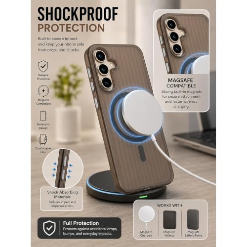 Image of MagPro Stripe case for S25 Black Frosted Transparent PC Hard Back Cover Camera & Body Protection|Anti Shock,Scratch Resistant Wireless Charging Compatible