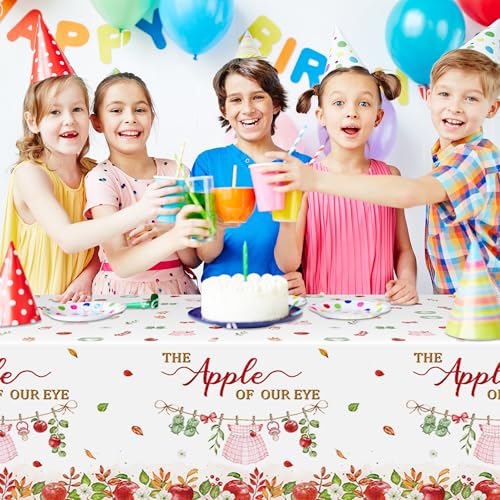 Image of K1tpde Apple Baby Shower Tablecloth - 3PCS Fall The Apple of Our Eye with Watercolor Flower Plastic Tablecloth, Disposable Sweet Baby Tablecover, Spring Floral Party Supplies for Birthday Decorations