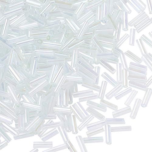 Pandahall 1250pcs/50g Silver Lined Glass Bugle Beads 6x1.8mm Clear Tube Loose Glass Seed Spacer Bead for Jewelry Making (FloralWhite)
