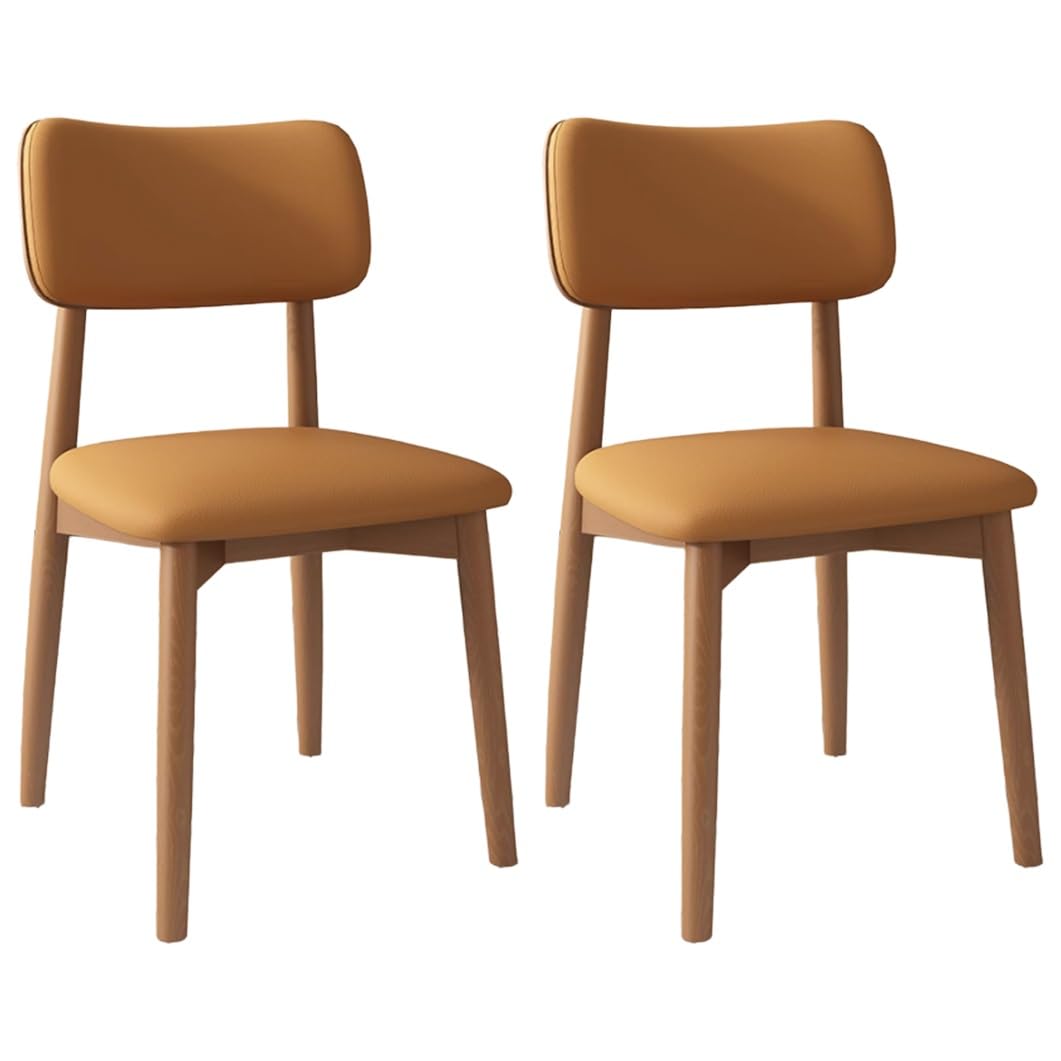 Chaise de cuisine rembourrée cuir bicolore orange et noyer clair