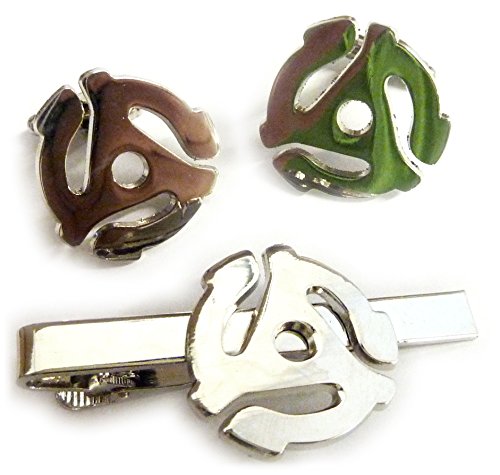 45 RPM Vinyl Record Adapter Spindle Replica TIE BAR Cufflinks Set