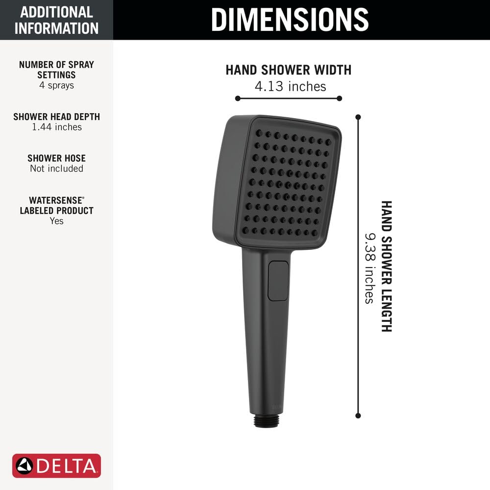 Delta Soffione doccia a 4 impostazioni, nero opaco, 1,75 GPM, 59914-BL