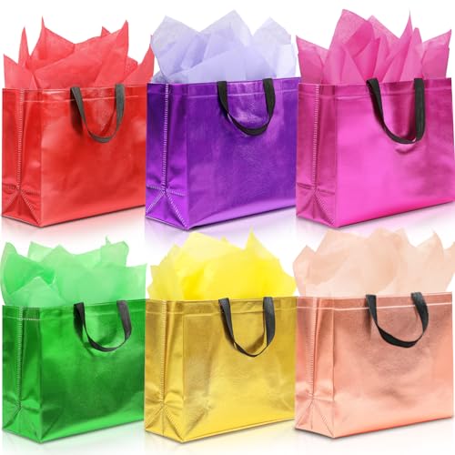KeerxunBag 12pcs Reusable Gift Bags（Includes Tissue Paper） Gift bag with handle Birthdays Parties Holidays Weddings Medium 10x4x8in blue Gift Bags