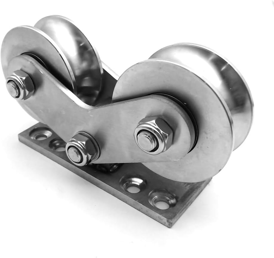 Groove Wheel U Heavy Duty Rigid Caster Double Pulley Silent Detachable Stainless for Inverted Track Sliding Gate Loading Capacity 3000Kg/6600 lbs