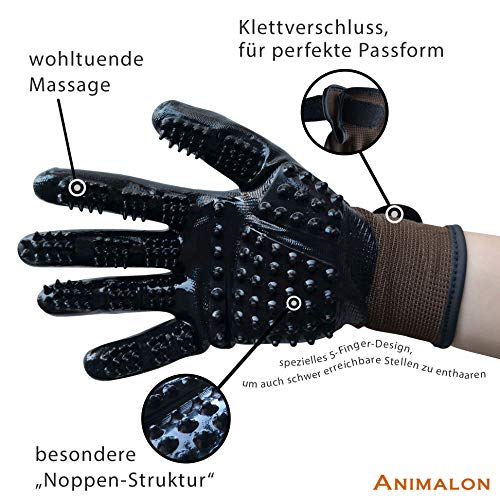 Animalon Fellpflege Handschuh aus Kautschuk (Doppelpack) | innovativer und praktischer Fellwechsel-helfer für Pferde und Hunde | Gummi-Striegel-Handschuh für Pferde besonders im Fellwechsel (S)