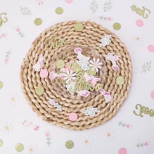 Image of 220PCS Two Silly Goose Birthday Decorations for Girl, Goose Dot Leaves Flower 2nd Birthday Confetti for Pink and Gold 2 Year Old Bday Decor
