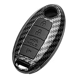 TANGSEN Key Fob Case for Infiniti EX35 FX35 FX37 FX50 JX35 M35H M37 M56 Q70 QX56 QX60 QX70 G25 G35 G37 M35 M45 Q40 Q50 Q60 4 Button Keyless Entry Remote Carbon Fiber Pattern ABS Black Silicone Cover