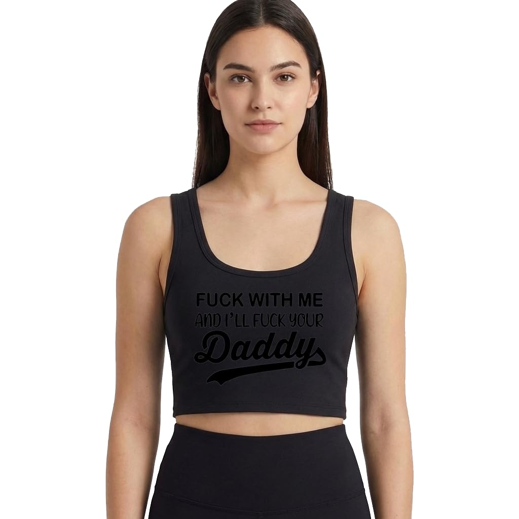 Daddy Woman Girl Cotton Crop Top Sleeveless Funny Tank Top Vest Black-image-8