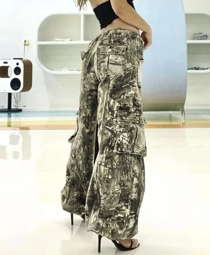 heyheyshine Cargo Pants Women Camo Low Waist Straight Wide Leg Casual Pants with Pockets Baggy Y2K Trousers Streetwear4