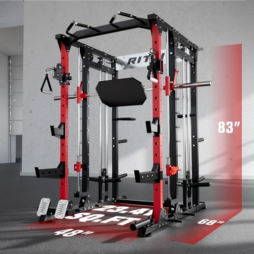 RitFit Buffalo Smith Machine, Power cage with LAT-Pull Down System & Cable Crossover System, All-in-One Squat Rack for Home Gym, Power Rack - Image 7