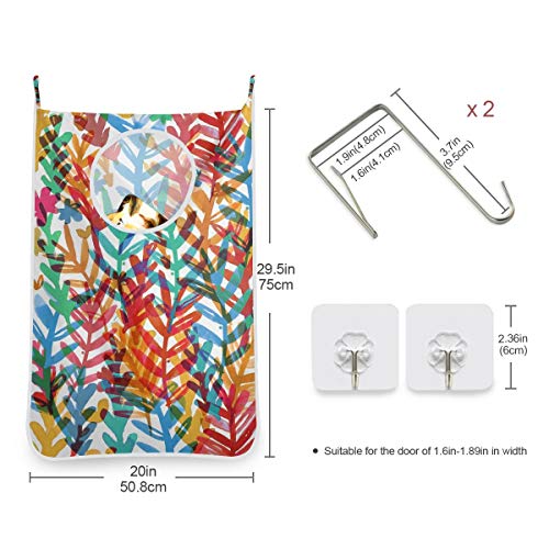 xiongying Hengpai Panier à linge mignon à suspendre pour enfants avec crochets muraux et porte Motif feuilles d'arbre colorées – vue 3