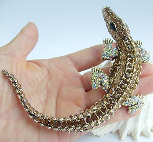 Image of 4.13 inch Alligator Crocodile Brooch Pin Pendant Austrian Crystal BZ5009