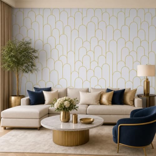 Image of FOKRIM Wallpaper for Walls Sticker Peel and Stick Removable Self Adhesive Waterproof Wall Paper for Home Kids Room Play Room (White LINE)