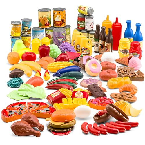 Product Image of the Jaxojoy 122 Piece Pretend Food Set for Kids - Food Toys for Kids Kitchen Set -...