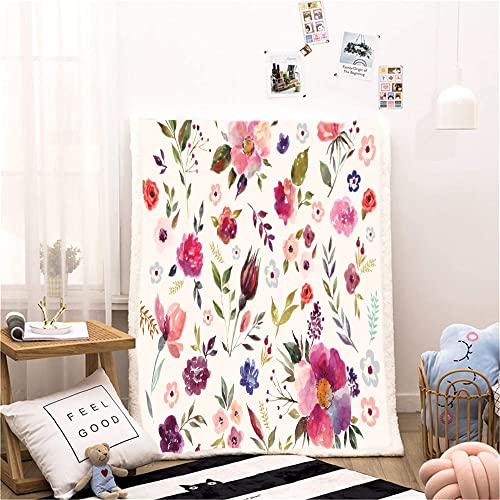 Wildflowers Floral Throw Blanket Colorful Watercolor Poppy Cornflower And Chamomile Decorative Soft Warm Cozy Blanket Plush Throws ​Blankets (51" X 59") #TOP4