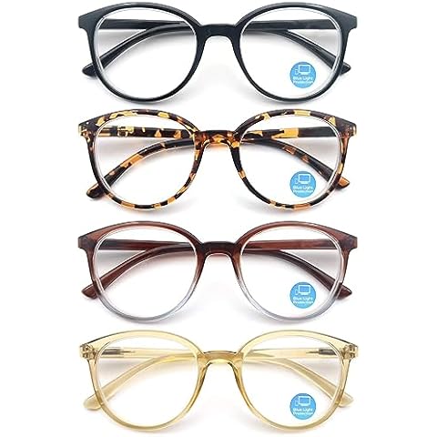 HAPJOYS Round Reading Glasses +3.00 for Women Blue Light Blocking Lightweight Readers Anti Blue Ray Circular Cheaters 4 Pack Cover