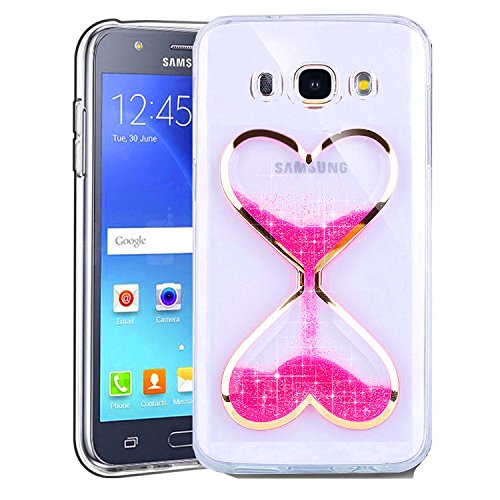 J3 Case, Galaxy Sky,Galaxy Sol,Amp Prime Case,DAMONDY Cute 3D Moving Stars Bling Liquid Glitter Floating Flowing Love Heart Ultra Clear Soft TPU Case for Samsung Galaxy J3 2016 -rose pink