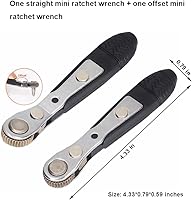 Vista 2 de Mini llave de trinquete, 2 destornilladores de ángulo recto de 1/4 pulgadas con perfil bajo, cuartos cerrados, mango de accionamiento reversible