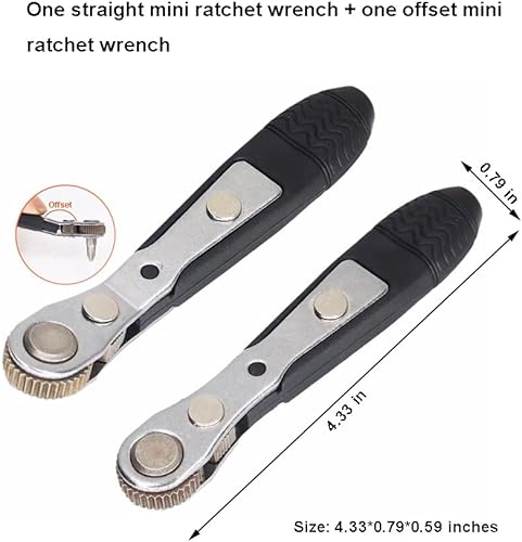 Miniatura 2 de Mini llave de trinquete, 2 destornilladores de ángulo recto de 1/4 pulgadas con perfil bajo, cuartos cerrados, mango de accionamiento reversible