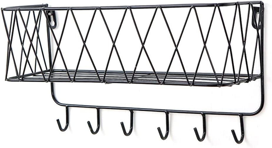 JSEIAJB Home Decoration Iron Decorative Hook Wall Shelf Key Wrought Storage Holders Door Space Saving Coat(D,34x19x12cm)