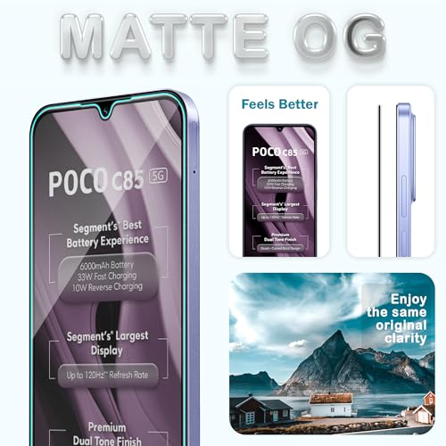 Image of ArmourPro Anti Glare Matte Tempered Glass for C85 and Redmi 15C, Anti Fingerprint Screen Protector, 9H Scratch Resistant, Smooth Touch, Easy Installation Kit with Cable Protector