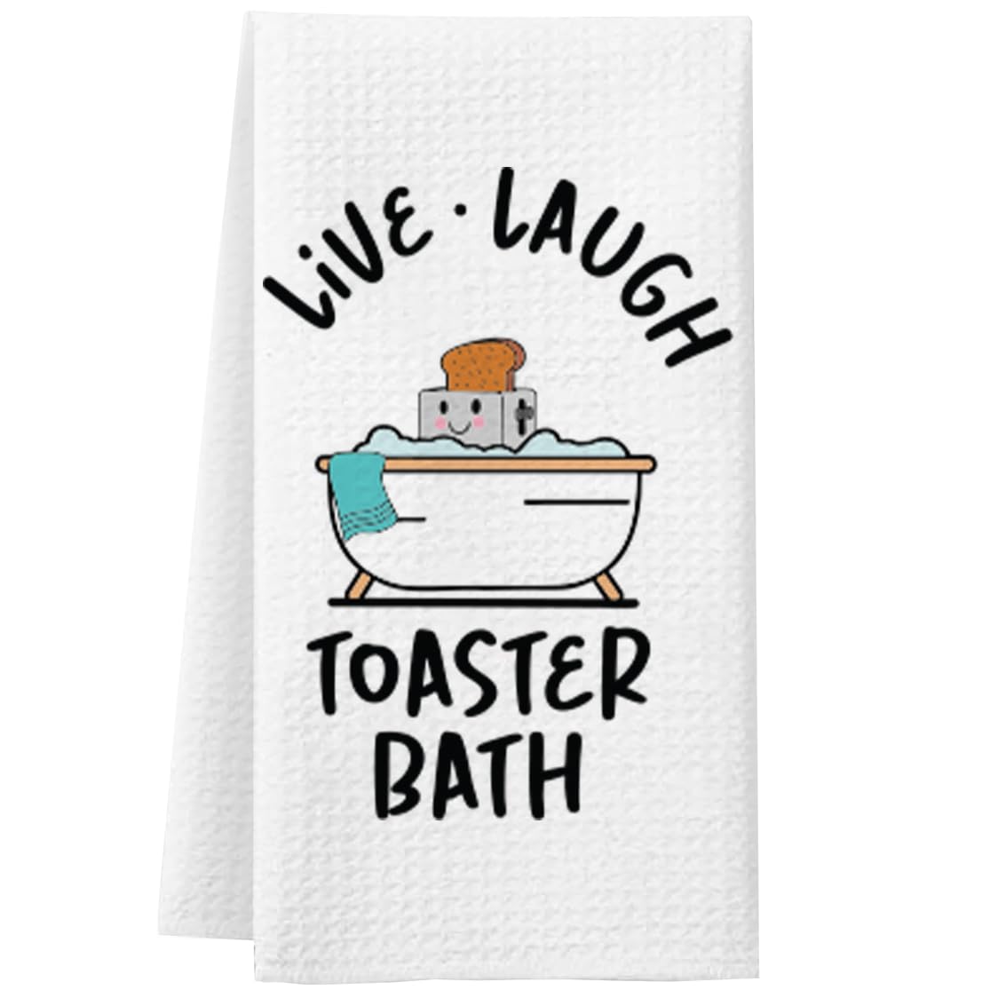 Toasted Tales Funny Dish Towel with Sayings Novelty Dishtowel for Kitchen - Super Absorbent Waffle Weave Hand Towel for Kitchen or Bathroom Housewarming Gift