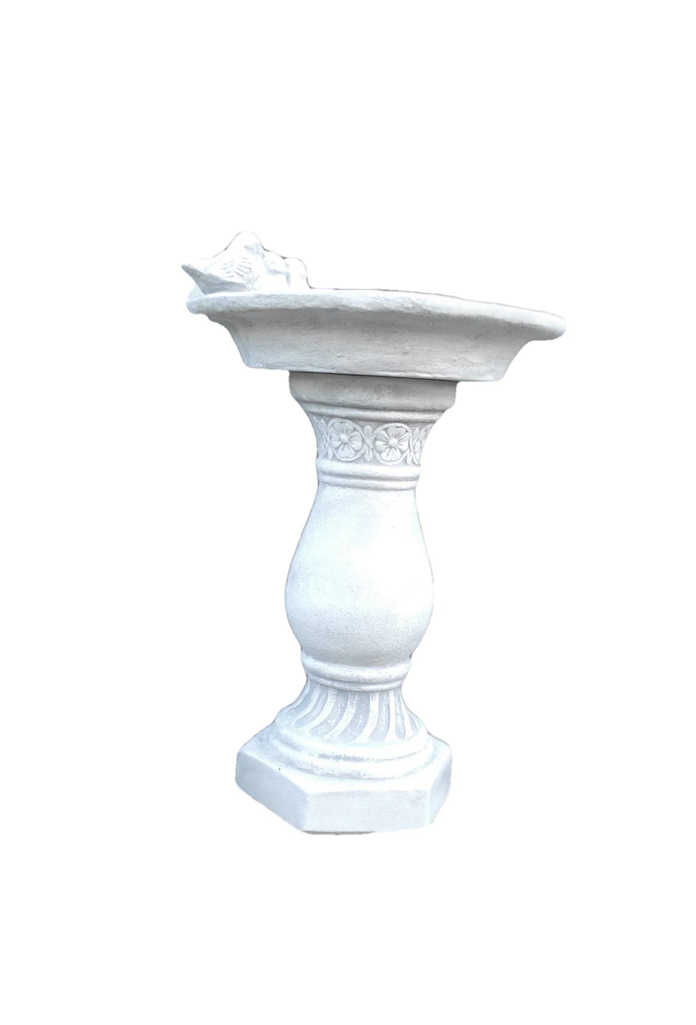 Bagno per uccelli in stile classico, alimentatore su una colonna in pietra ricostituita, ornamento da giardino, arredamento
