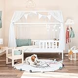 ✅ STAURAUM UNTER DEM BETT UND HIMMELFUNKTION - Unter diesem Kinderhausbett findet ihr Kind 160x80 x21 cm Platz für seine Schätze. An den Dachstangen auf beiden Seiten können Dekoration und Verzierungen, wie zum Beispiel eine Hausbett Dekoration und Lichterketten, angebracht werden