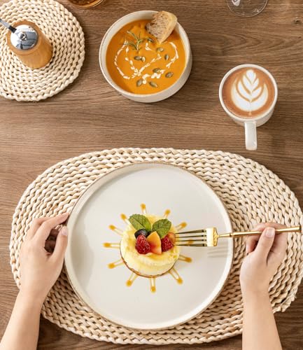 Image of AmorArc Ceramic Dinnerware Sets for 6, 18 Pieces Handpainted Plates and Bowls Set with Rustic Terracotta Underside, Scratch Resistant Stoneware Dishes Set, Dishwasher & Microwave Safe
