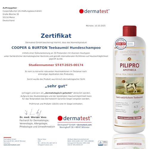 COOPER & BURTON Teebaumöl Hundeshampoo SPARSET 2X 500ml | Shampoo für Hunde gegen Juckreiz Flöhe Zecken Milben Fellpflege & Fellglanz Pflegend | pH-hautschonend für alle Felltypen