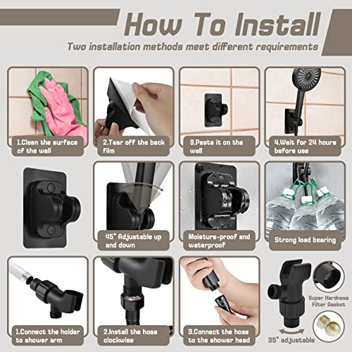 5 Spray Settings Shower Head, 4.9" High Pressure Shower Heads With Handheld, 59" Hose And 2 Holders, Black Anti-Leak Rainfall Showerhead, Detachable Shower Sprayer For Bathroom (Black) #TOP5