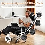 Sweetcrispy Executive Home Office Desk Chair - Ergonomic Big Tall High Back with Footrest & Lumbar Support, Reclining Height Adjustable, Comfy PU Leather Computer Gaming with Swivel Wheels, Black - Image 3