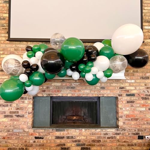 Image of Green and Black Balloons, 50Pcs 12 Inch Green White Black Birthday Balloons, Green Confetti Balloons white Latex Balloons for Video Game Football Theme Party Baby Shower Supplies