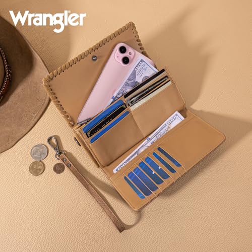 Image of Montana West X Wrangler Western Wallets for Women Trifold Wristlet Wallets Large Capacity Women Clutch Wallet with Coin Purse