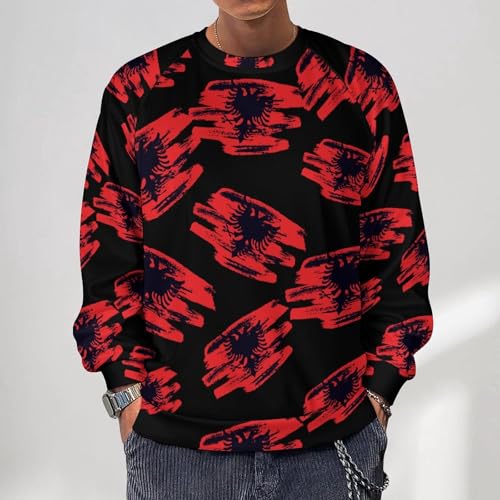 Albanian Flag Men's Crewneck Sweatshirt Pullover Long Sleeve Casual Tops2