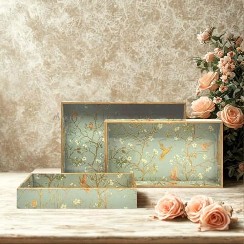 Image of MDF Wooden Tray, Collectible Trays Hand Crafted Serving Tray for Breakfast, Rectangular Dining Table Trays for Any Occasion Small, Medium,Large Decorative (Set of 3) | Decorative Trays.