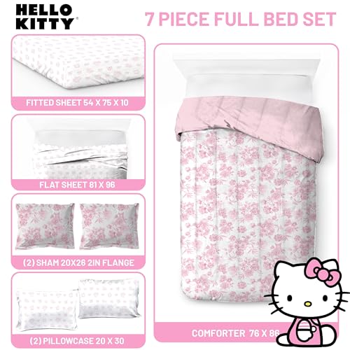 Image of Jay Franco Comforter Set Includes Sheets and Pillow Covers - Soft and Cozy Bed Set for Stylish Room Decor, Official Licensed Bedding, Multi - Hello Kitty, 7 Piece Full