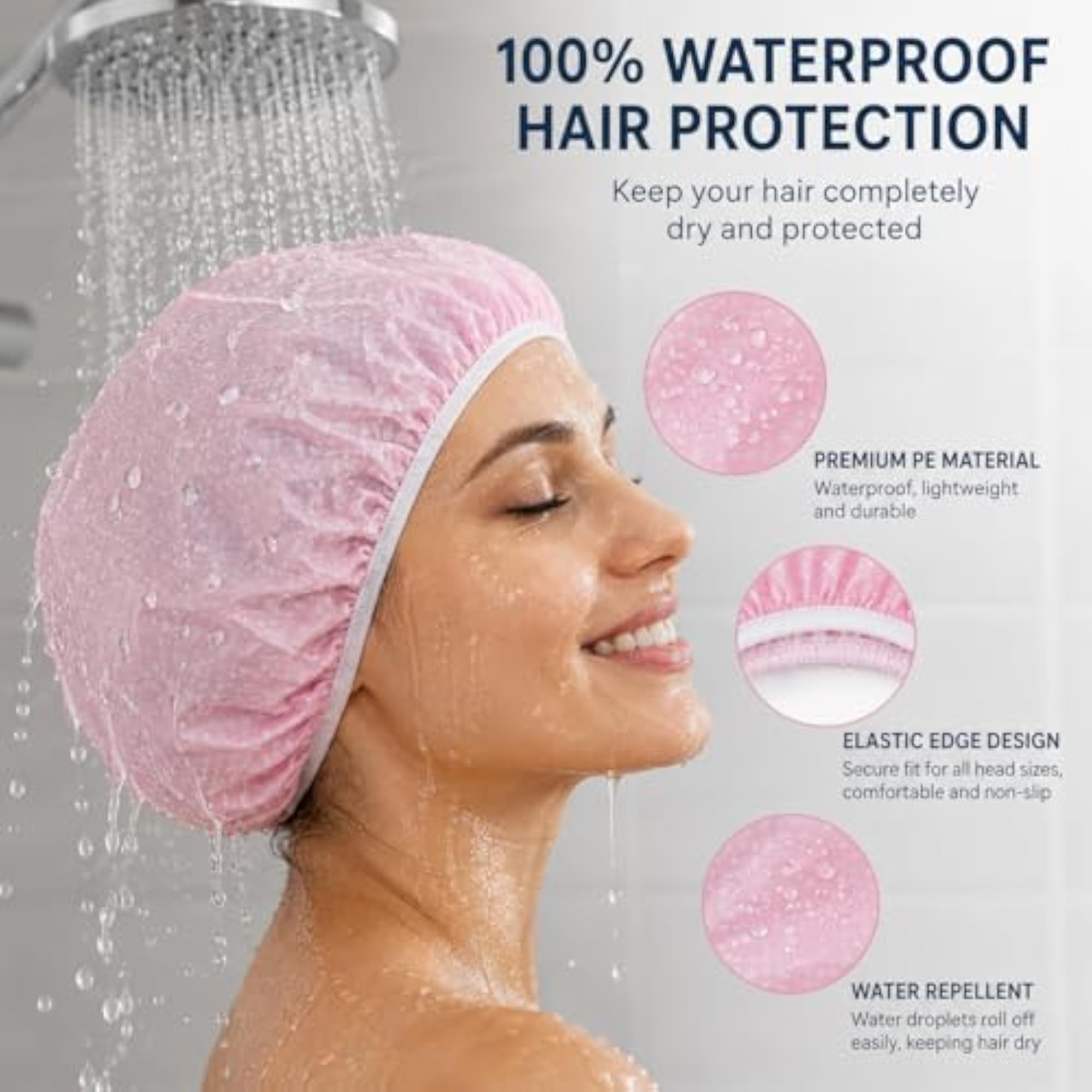 Pack of 3 Reusable Waterproof Shower Caps