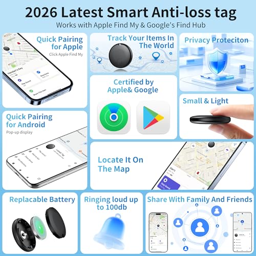 Image of 2026 Air Tracker Tag-4 Pack Item Locator for Android & iOS Bluetooth Tracker,Key Finders,Smart Tags Work with Apple Find My & Google's Find Hub
